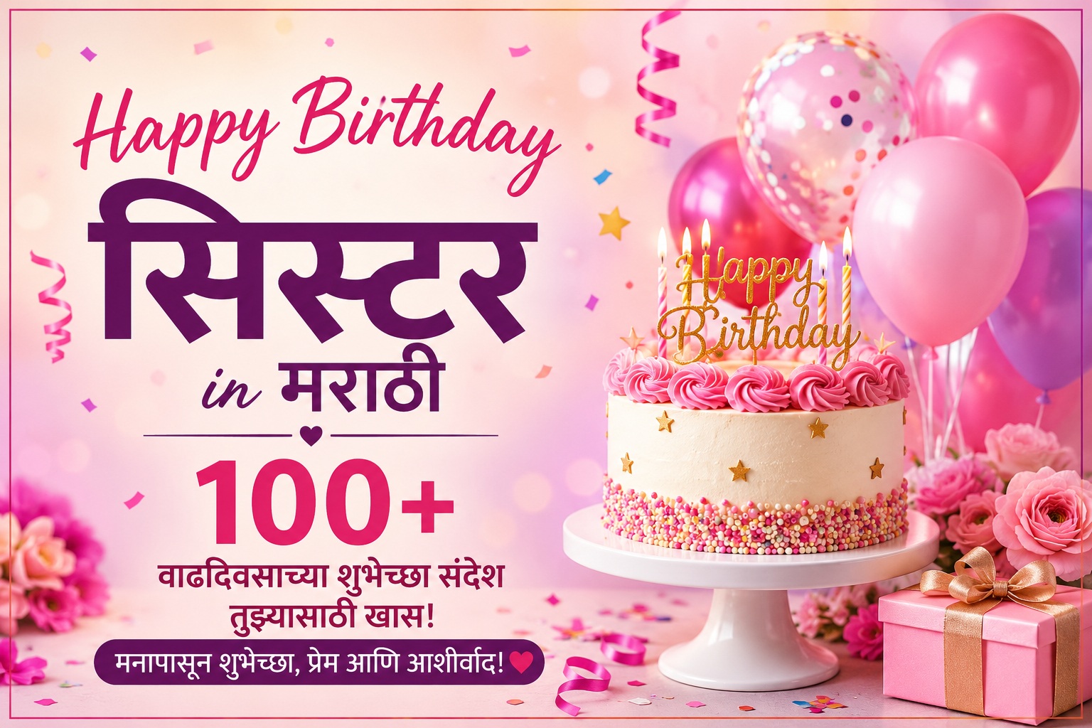 Happy Birthday Sister in Marathi 100+ | बहिणीसाठी वाढदिवसाच्या शुभेच्छा