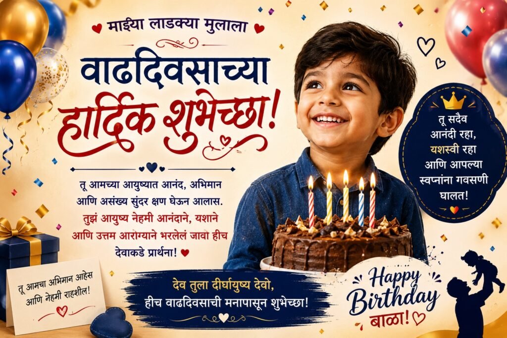 500+ Heart Touching Birthday Wishes for Son in Marathi: मुलाला वाढदिवसाच्या शुभेच्छा मराठी 500+ Heart Touching Birthday Wishes for Son in Marathi: मुलाला वाढदिवसाच्या शुभेच्छा मराठी