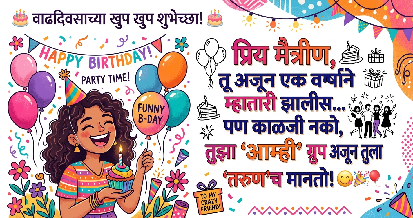 300+ Funny Birthday Wishes Marathi for Female Friend | मैत्रिणीला वाढदिवसाच्या शुभेच्छा